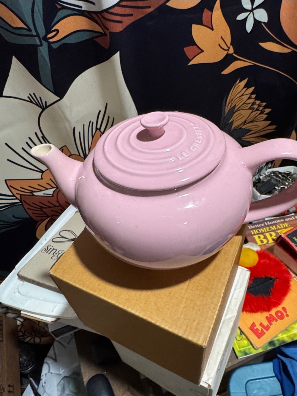 Le Creuset Pink Ceramic Teapot with Curved Handle